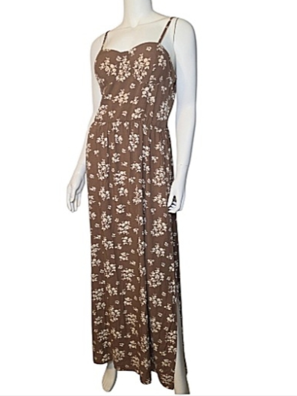 NWT! Lily Rose Brown Floral Smocked Back Maxi Dress Size XL